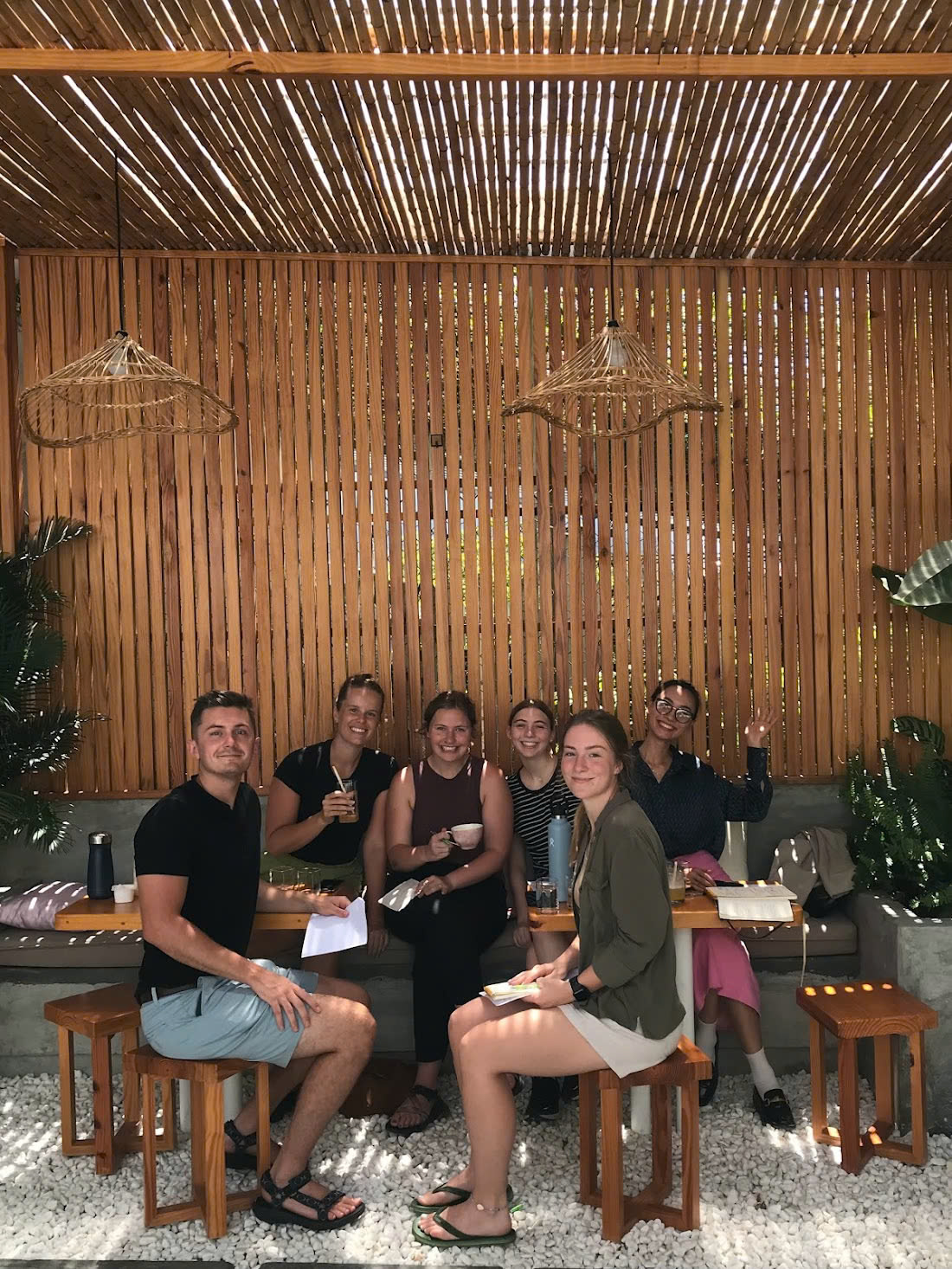 Diem with a group of Vietnamese learners at a café