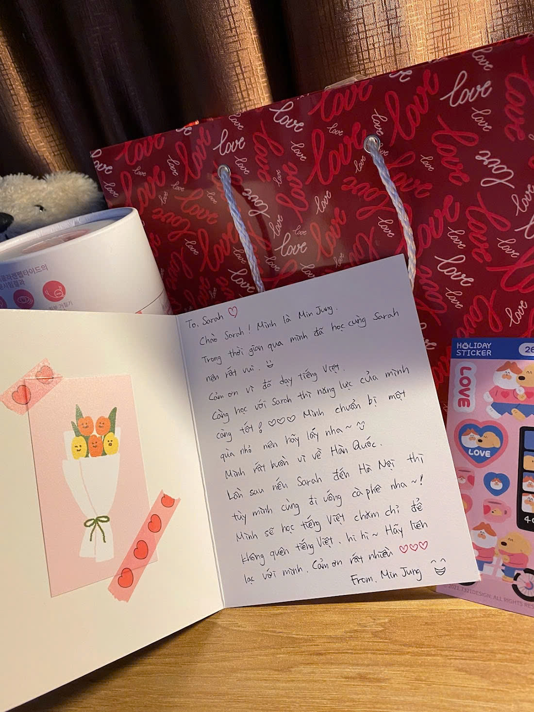 A handwritten Vietnamese card from a learner to Diem