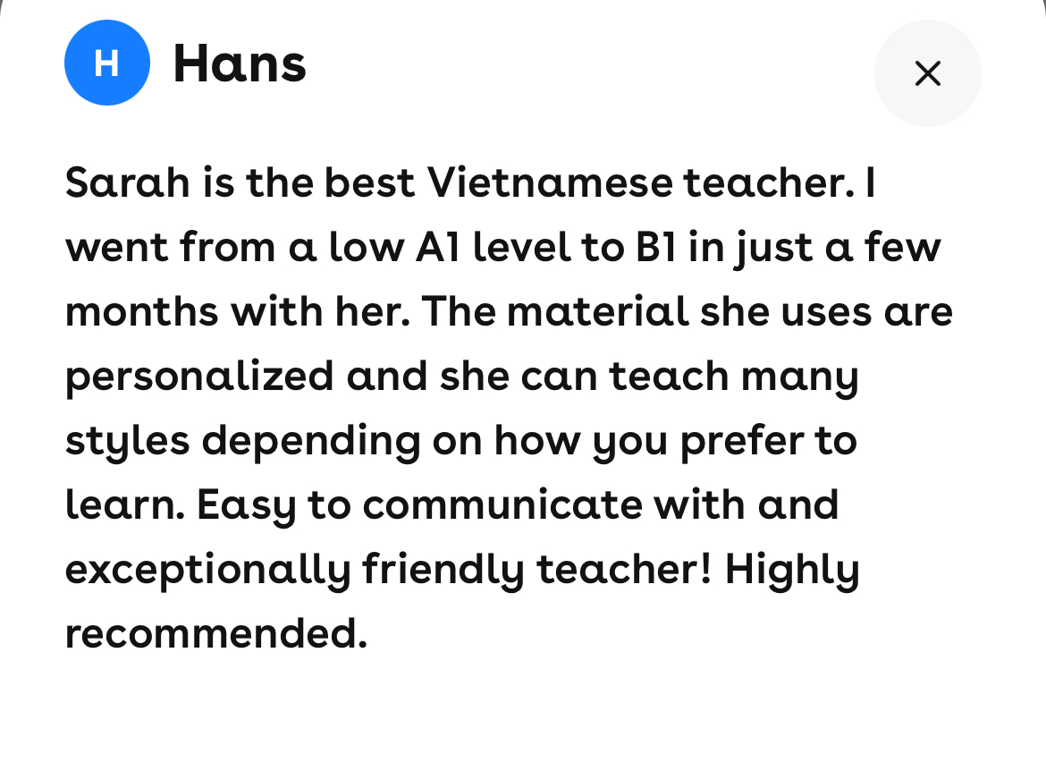 A photographed review from Vietnamese learner Hans