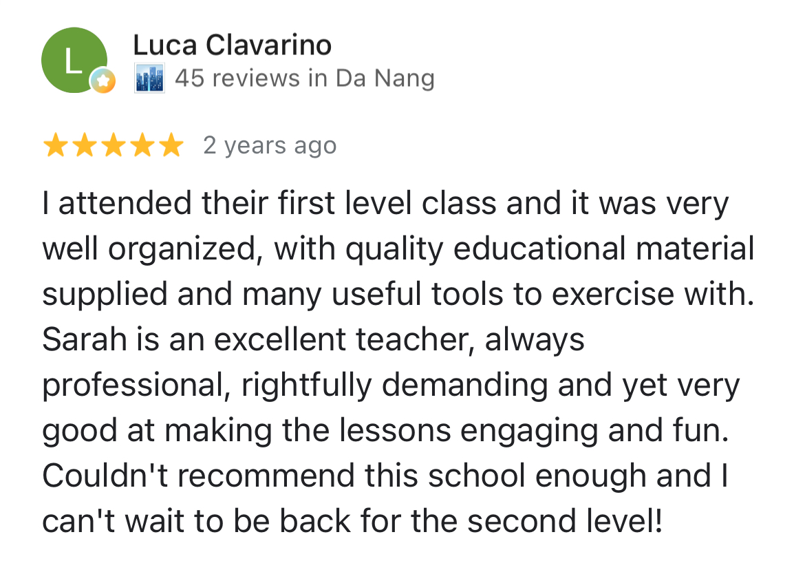 A photographed review from Vietnamese learner Luca Clavarino